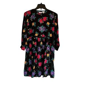 Genuine Girl True VTG Floral 3/4 Sleeve Mini Casual Retro Shirtdress EUC L 12/14